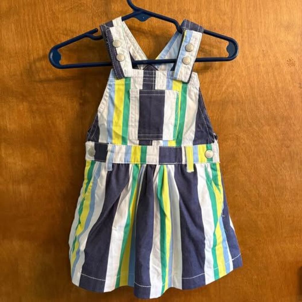 Baby Jumper Overall Dress White Blue Yellow Green 99% Cotton Size 12 mo Snap